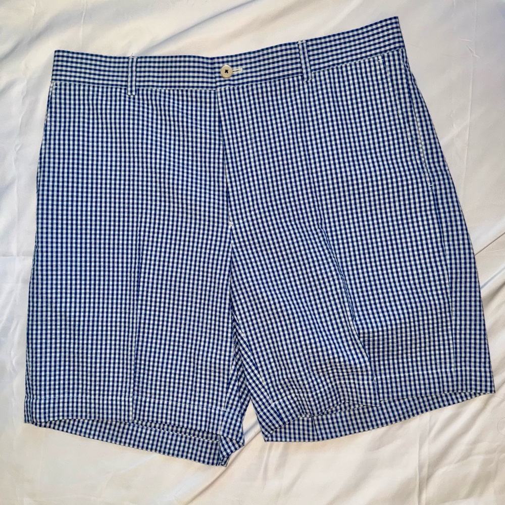 Southern Tide Blue and White Checkered Men's Flat Front Shorts
